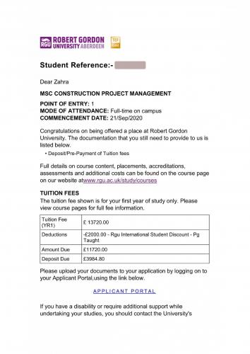 65.Admission.2020.RobertGordonUniversity.Master.ConstructionProjectManagement.Zahra1