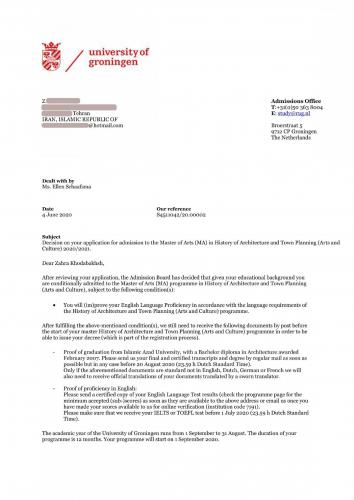 66.Admission.2020.UniversityOfGroningen.Master.HistoryOfArchitectureTownPlanning.Zahra1