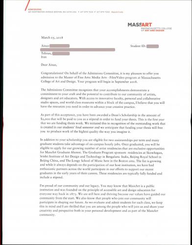75.Admission.2018.MassachusettsCollegeOfArtDesign.Master.MediaArts.Ainaz1