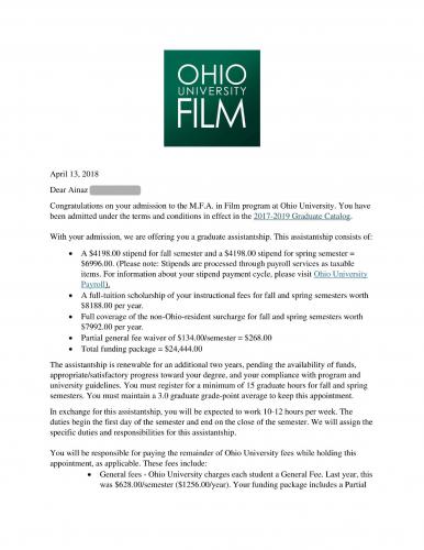 76.Admission.2018.OhioUniversity.Master.Film.Ainaz1