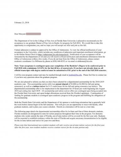 77.Admission.2018.FloridaStateUniversity.Master.StudioArt.Maryam1