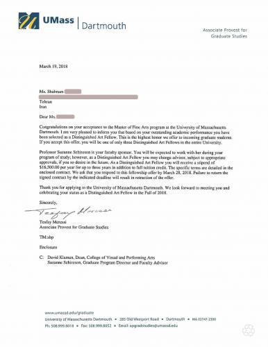 78.Admission.2018.UniversityOfMassachusettsDartmouth.Master.FineArts.Shabnam1