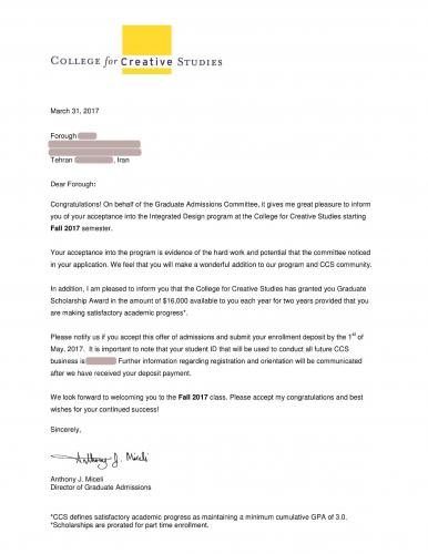 80.Admission.2017.CollegeForCreativeStudies.Master.IntegratedDesign.Forough1