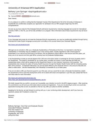 87.Admission.2016.UniversityOfArkansas.Master.FineArts.Hamed1
